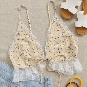 Floral bralette, with tie in front!! No underwire and adjusts with tie in back.